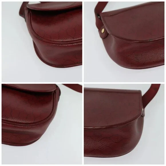 Christian Dior Honeycomb Canvas Shoulder Bag PVC Red Gold Auth 134766